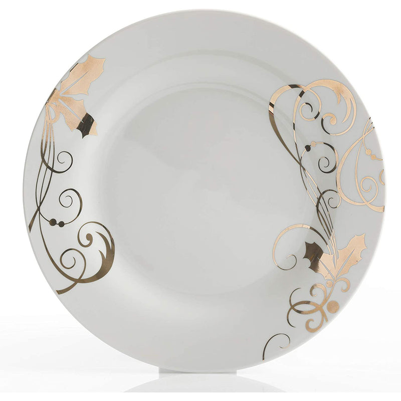 Gibson Porcelain 16 Piece Dinnerware Set Plates, Bowls, & Mugs, Seasonal Gold