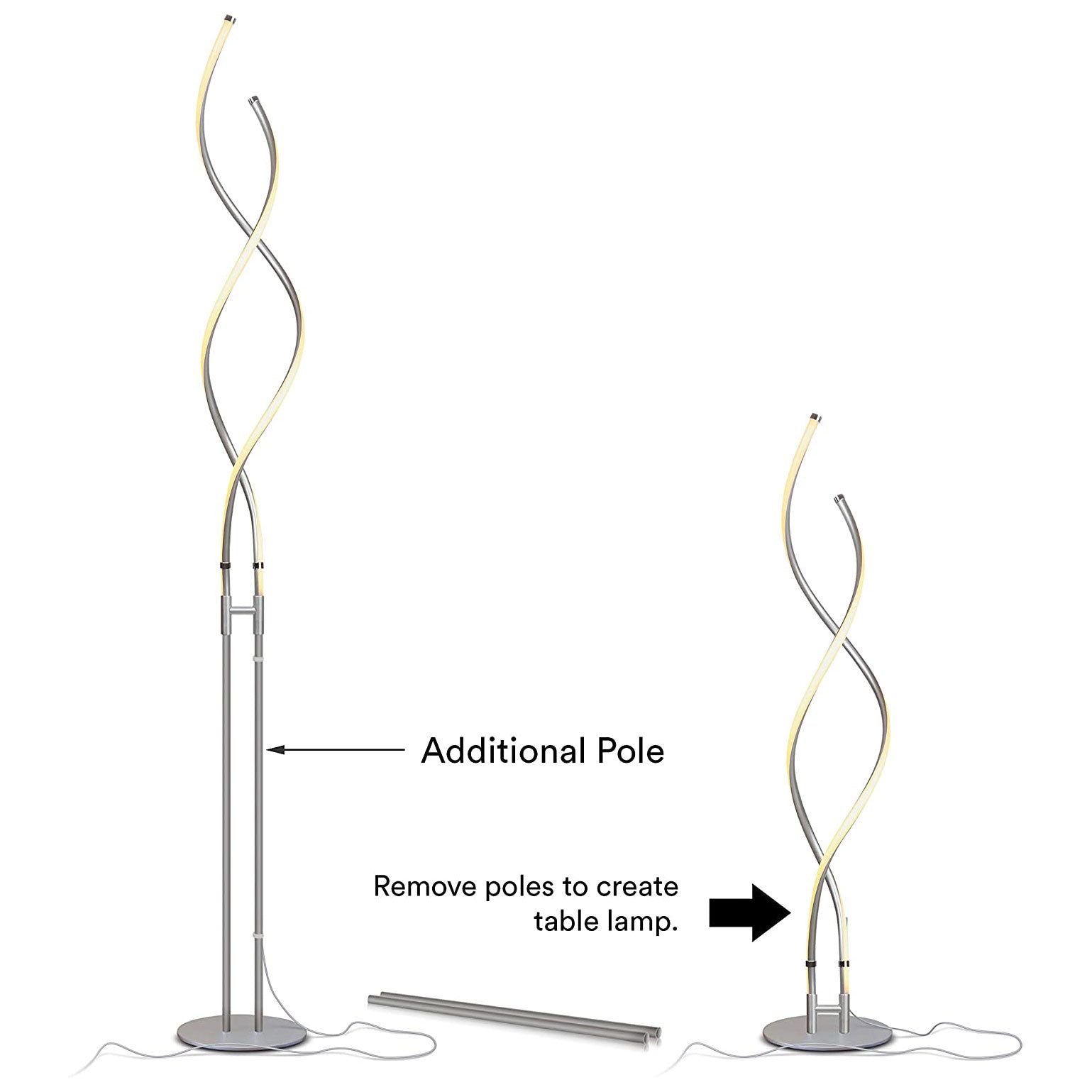 Brightech Embrace LED 2 In 1 Spiral Bright Standing Floor Lamp, Platinum Silver (Refurbished)