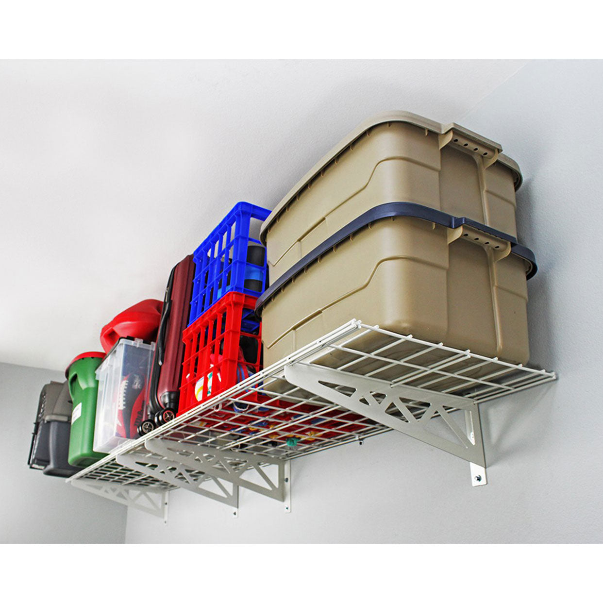 SafeRacks 18 x 36 Inch Garage Wall Shelf Two-Pack with Bike Tire Hooks, White - VMInnovations