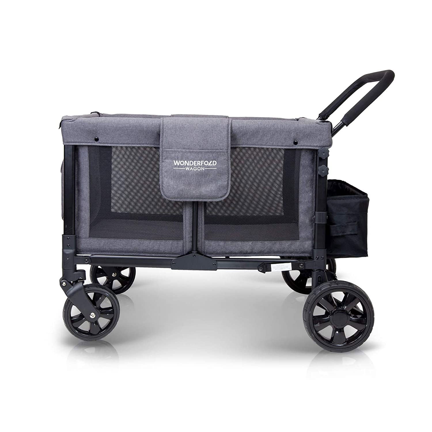 WONDERFOLD 4 Person Folding Push Stroller Wagon w/ Canopy, Gray (Open Box)