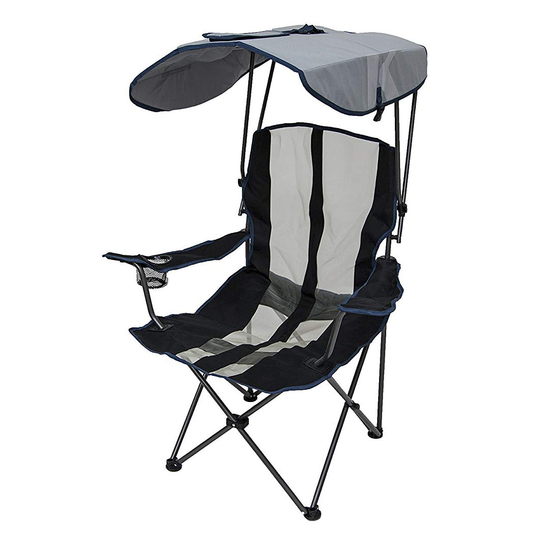Kelsyus Original Camping Folding Lawn Chair with Canopy, Navy & Gray (Open Box)