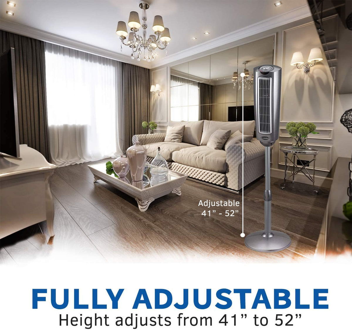 Lasko 52 Inch 3 Speed Quiet Oscillating Tower Pedestal Fan with Remote, Black