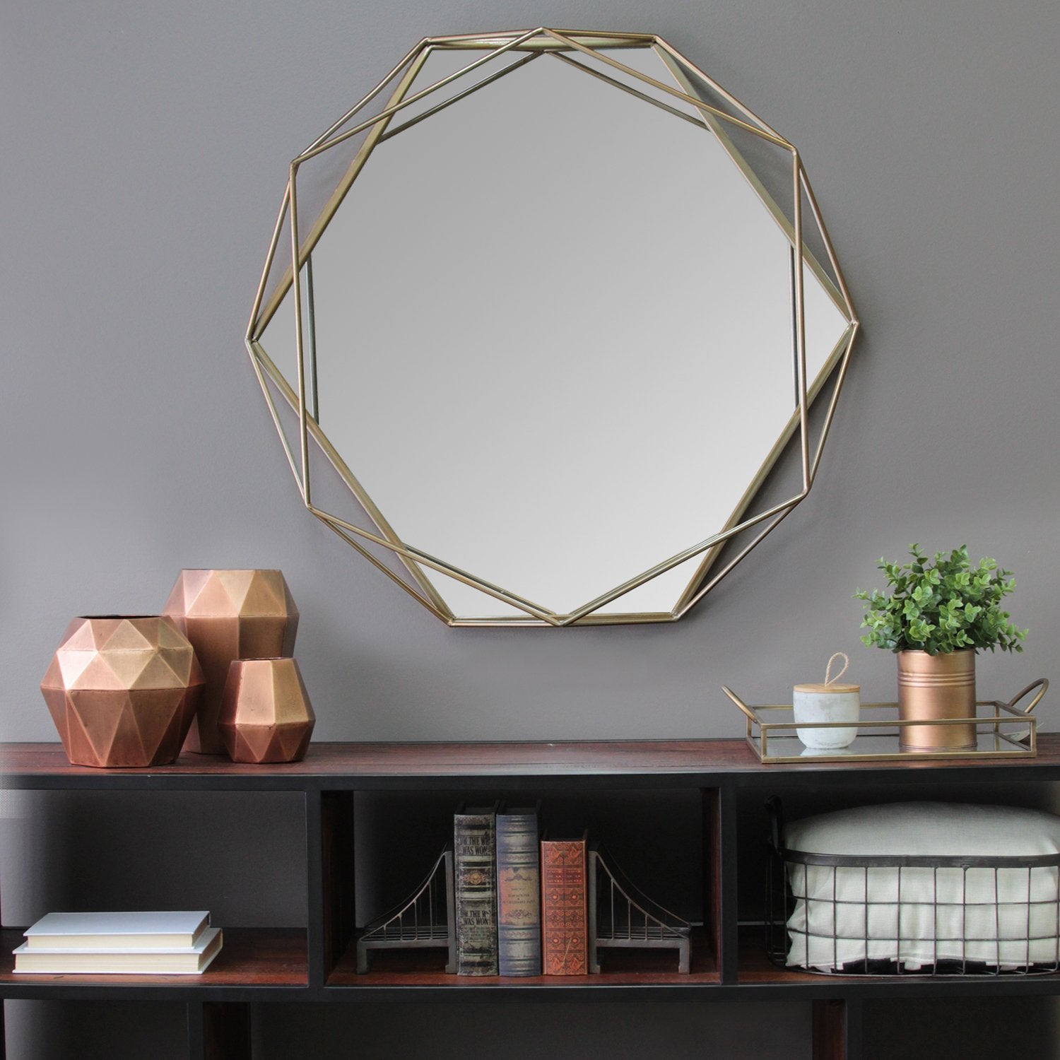Stratton Home Decor Hand Painted Gold Metal Wall Mirror Art Decor (Open Box)