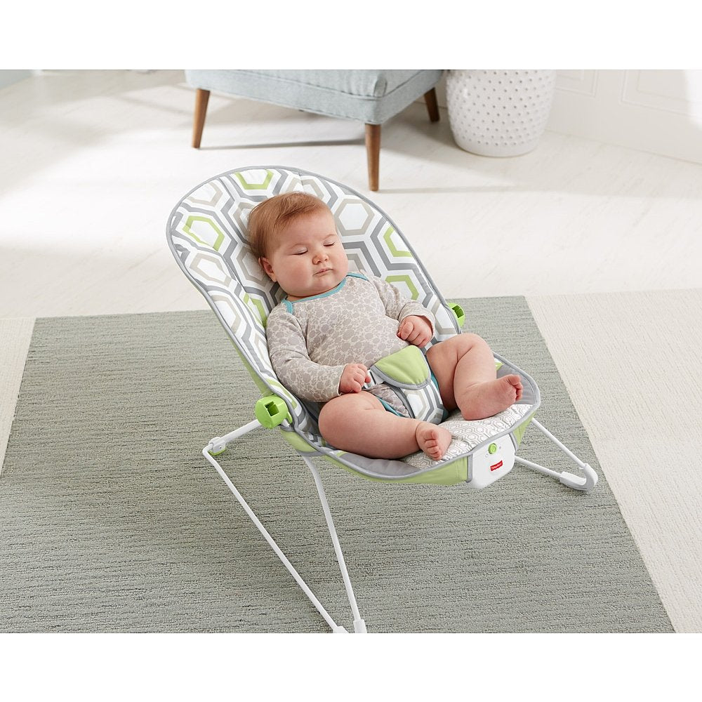 Fisher-Price CMR17 Geo Meadow Interactive Vibrating Safari Baby Bouncer, Green