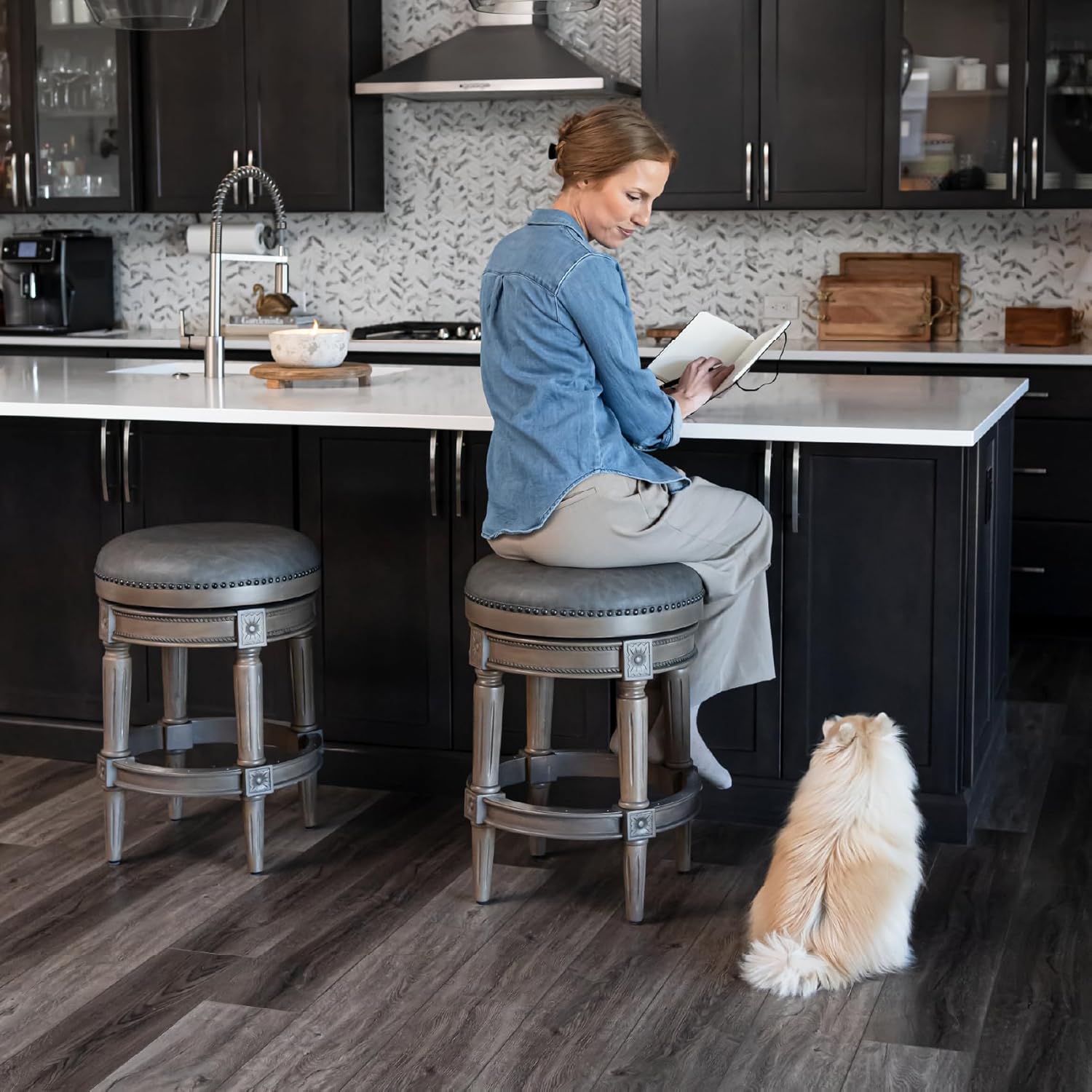 Maven Lane Counter Stool, Reclaimed Oak w/Stone Vegan Leather (For Parts)