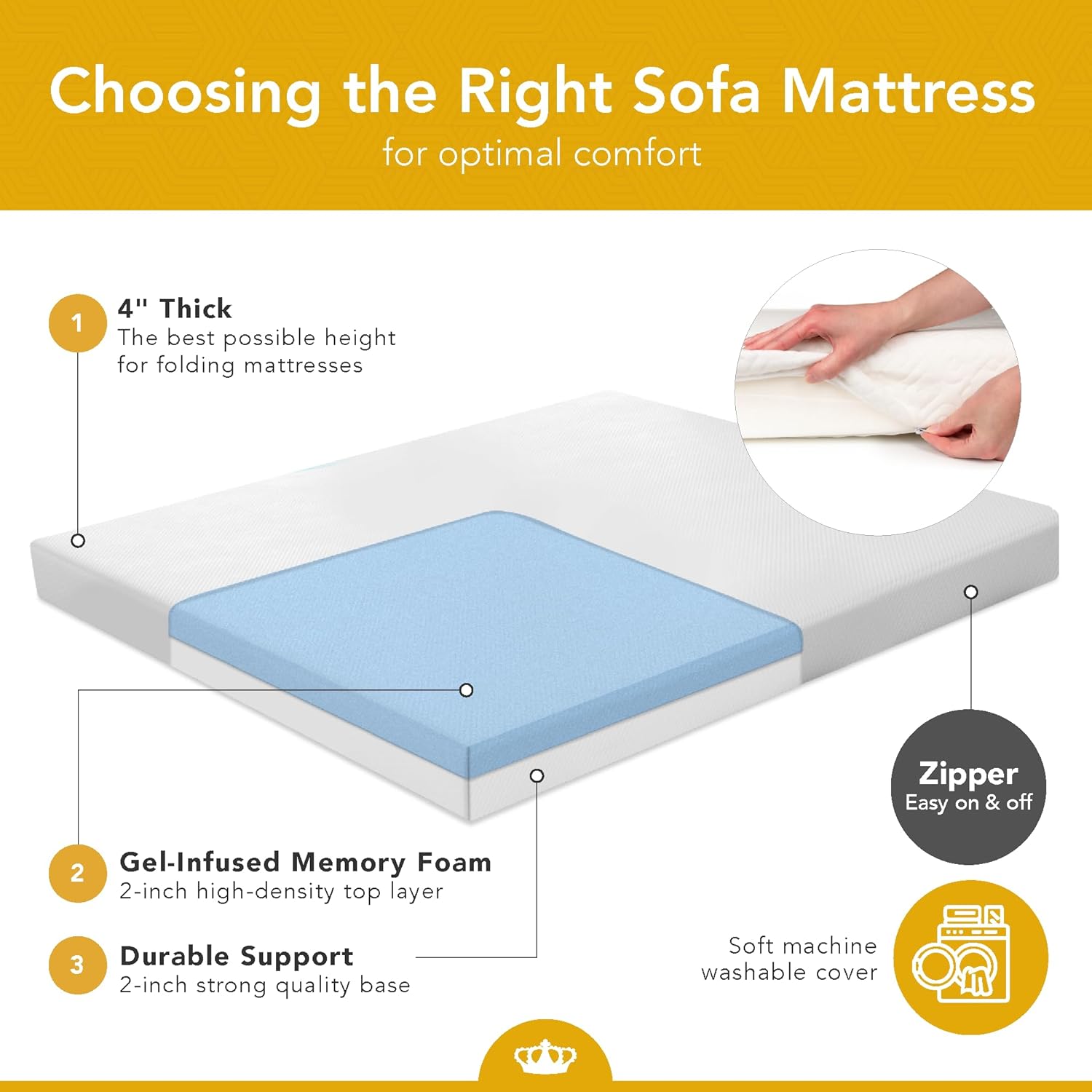 Dynasty Mattress 4" CoolBreeze Memory Foam Queen Mattress for Convertible Sofa, Sofa Not Included - VMInnovations