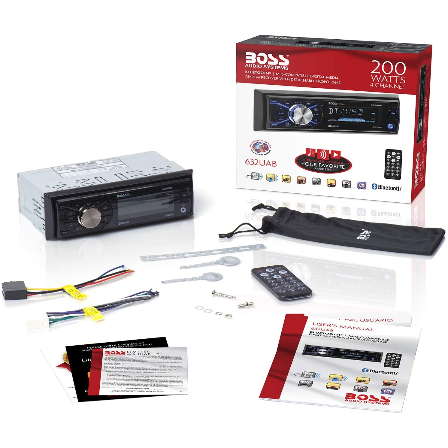 Boss USB/SD AUX Bluetooth Car Stereo Receiver and BOSS Chaos Coaxial Speakers