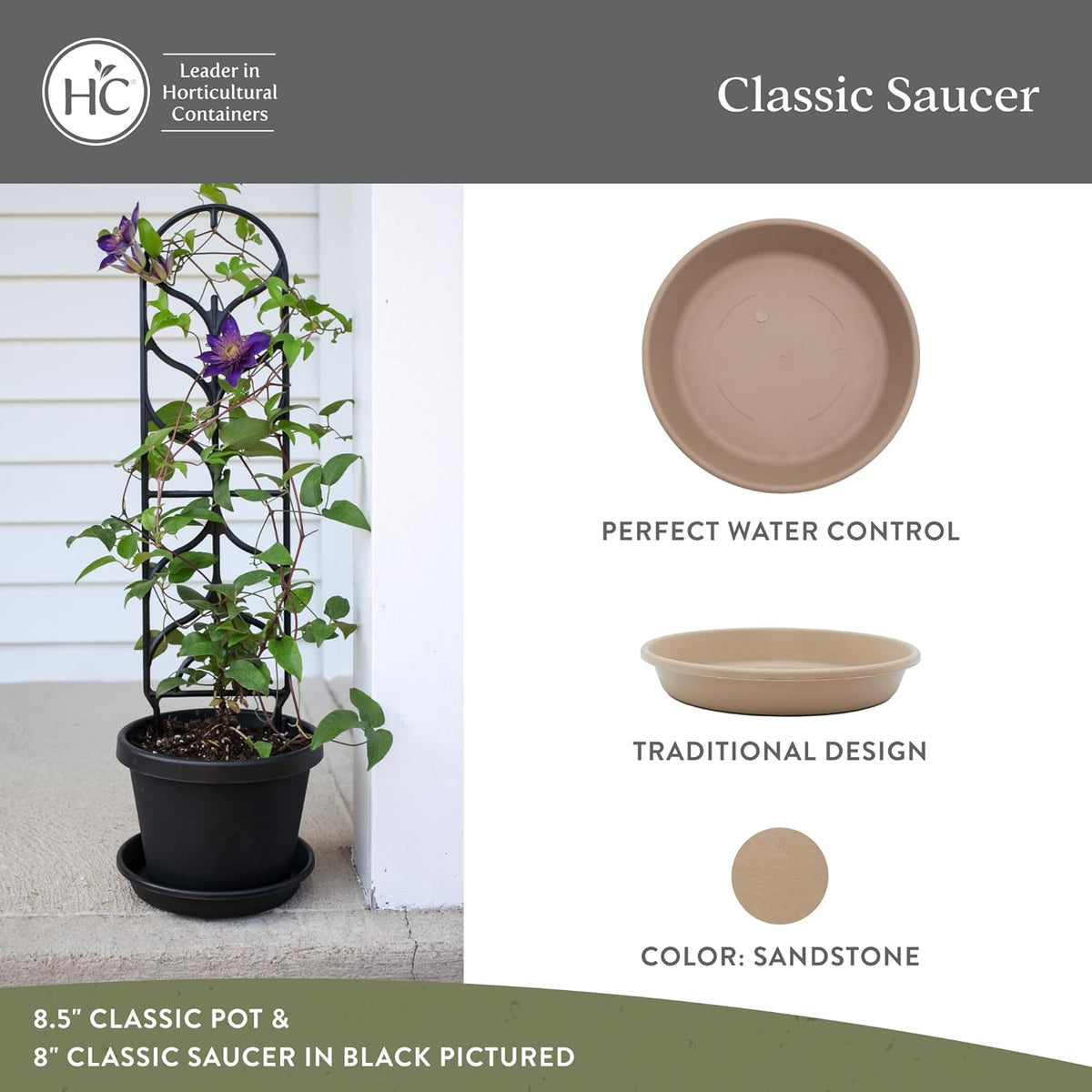 The HC Companies Classic 17.5 Inch Round Plant Pot Saucer Drip Tray, Sandstone