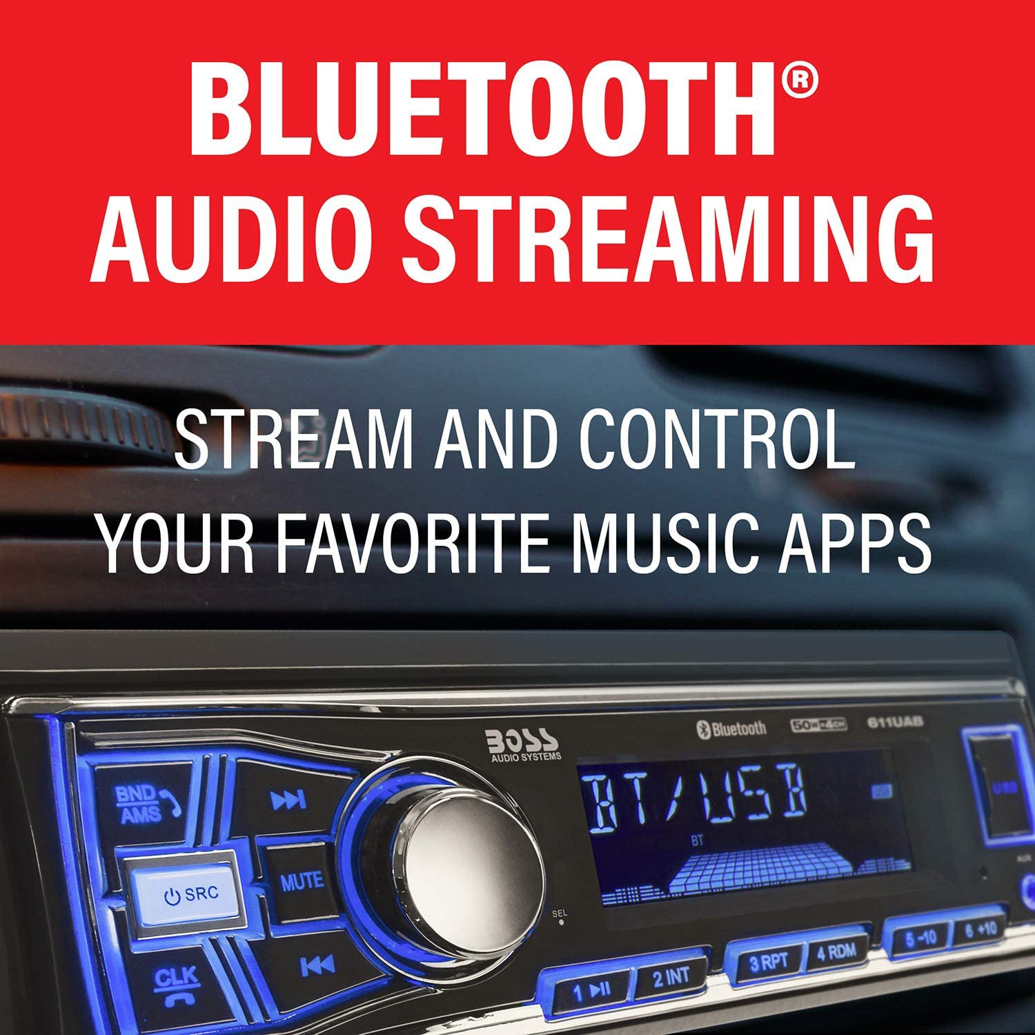 Boss 611UAB Single Din USB/SD AUX Bluetooth Radio Car Stereo Receiver (10 Pack)