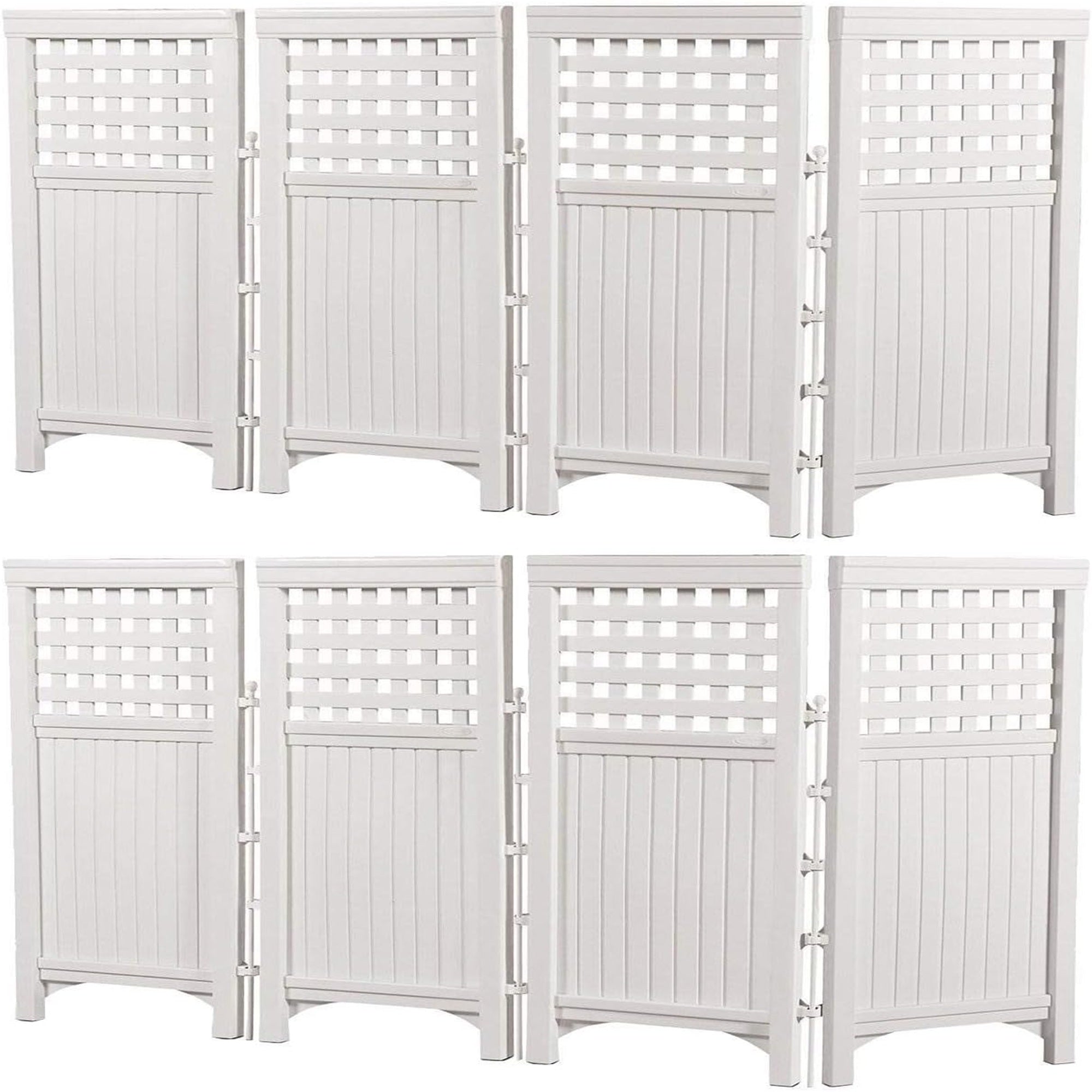 Suncast Outdoor Patio Garden 8 Panel Yard Screen Enclosure Gated Fence, White