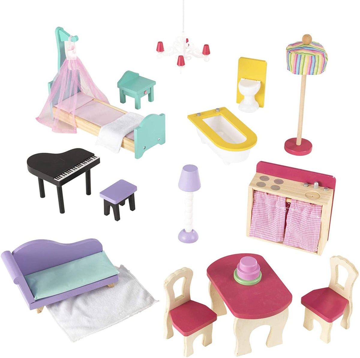 KidKraft Annabelle Large Wooden Play Dollhouse w/ 17 Furniture Accessories, Pink