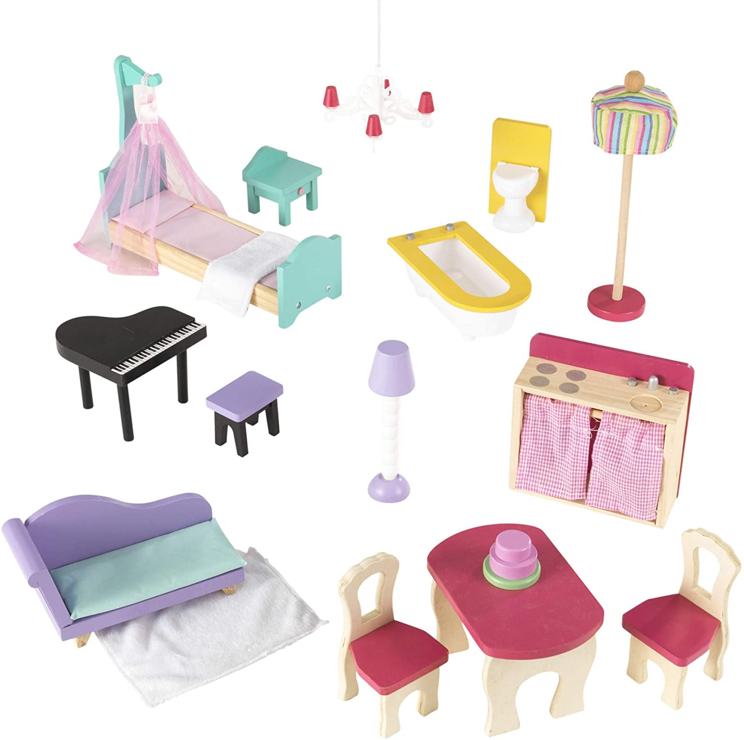 KidKraft Annabelle Large Wooden Play Dollhouse w/ 17 Furniture Accessories, Pink