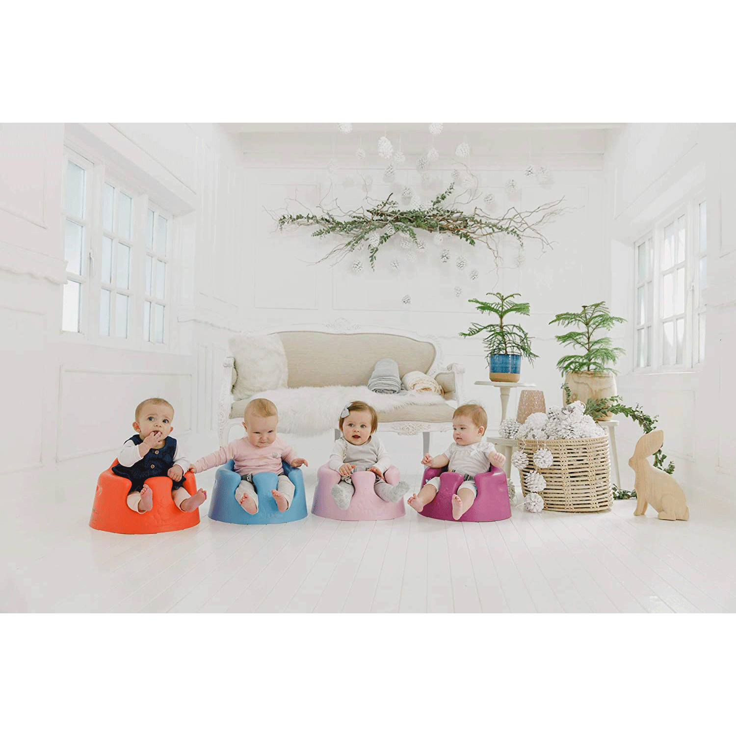 Bumbo Baby Infant Soft Foam Floor Seat w/ Play Top Tray Attachment, Living Coral