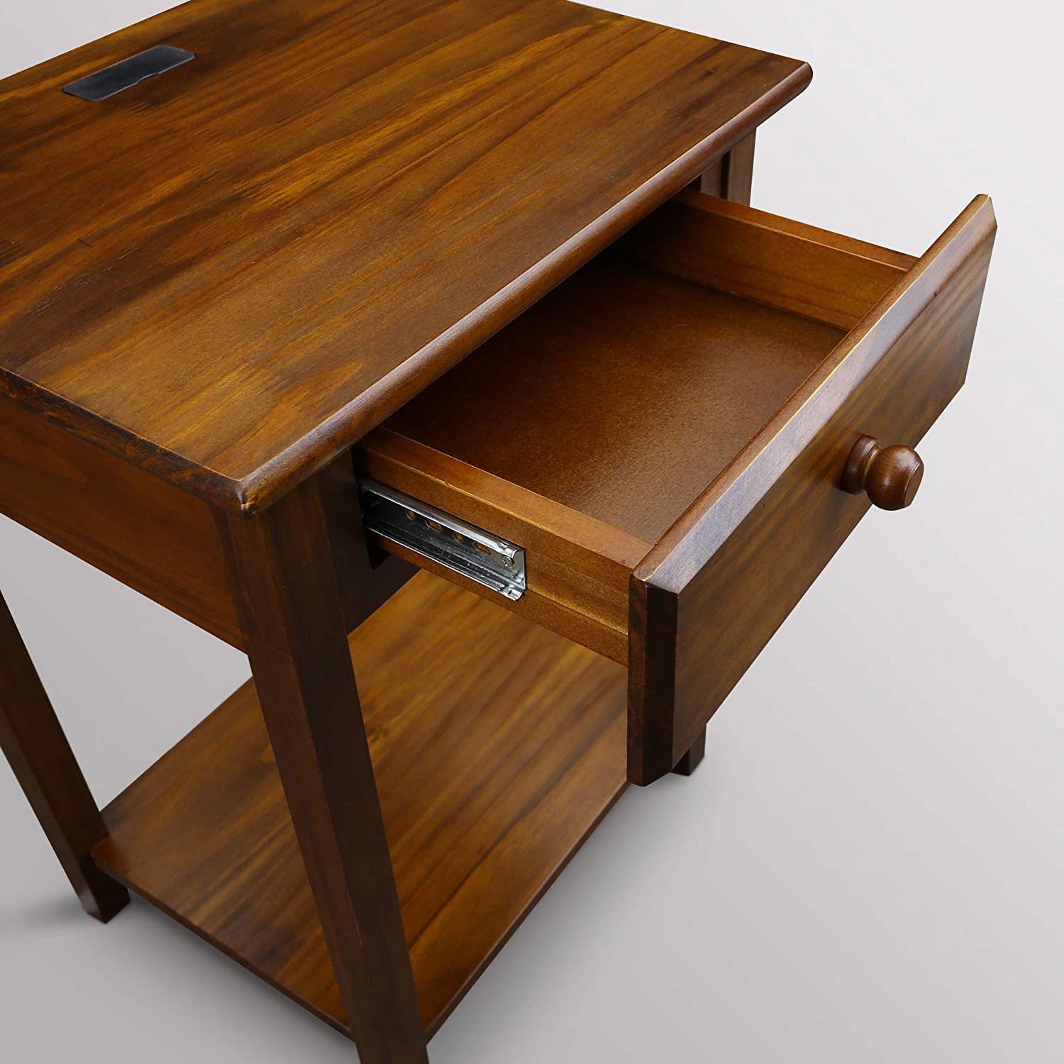 Casual Home Night Owl Bedside Nightstand with USB Ports, Warm Brown (Open Box) - VMInnovations