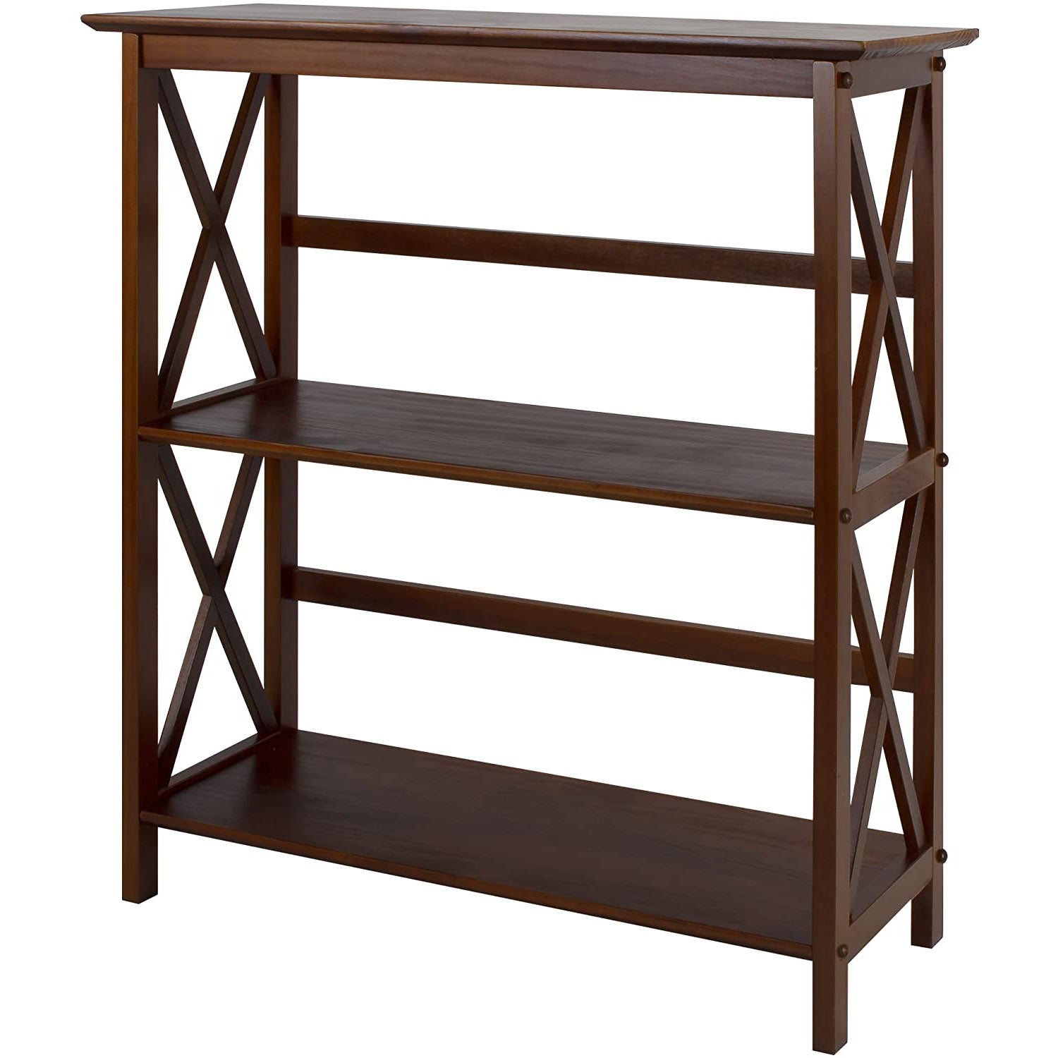 Casual Home Soild Wood Montego X Design Style 3 Shelf Bookcase Walnut (Open Box)
