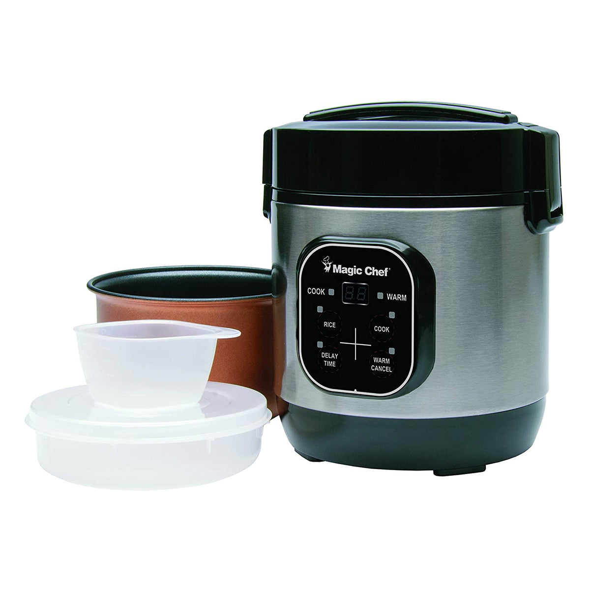 Magic Chef 3 Cup Cooked Non Stick Steamer Rice Cooker, Stainless Steel(Open Box)