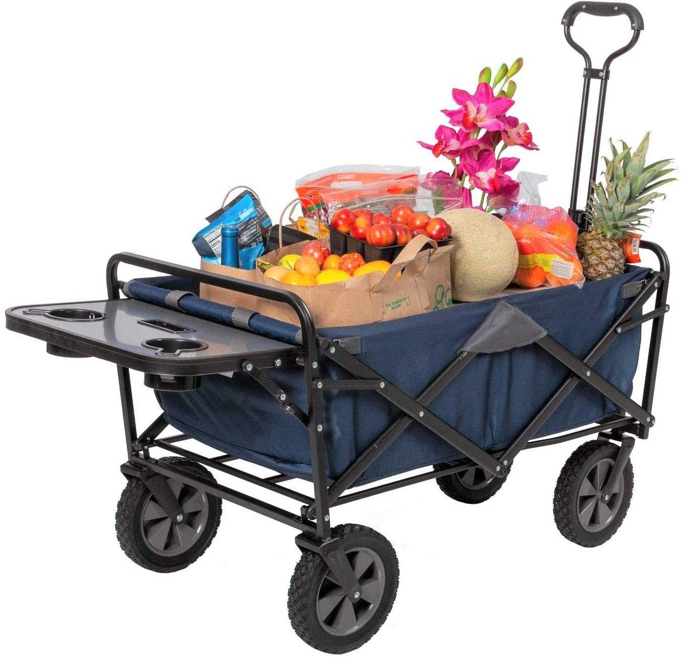 Mac Sports Collapsible Folding Outdoor Utility Wagon Cart w/ Table, Navy (Used) - VMInnovations