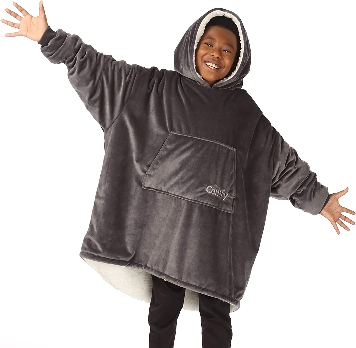 Original Jr Oversized Microfiber Wearable Blanket for Kids, Charcoal (Used) - VMInnovations