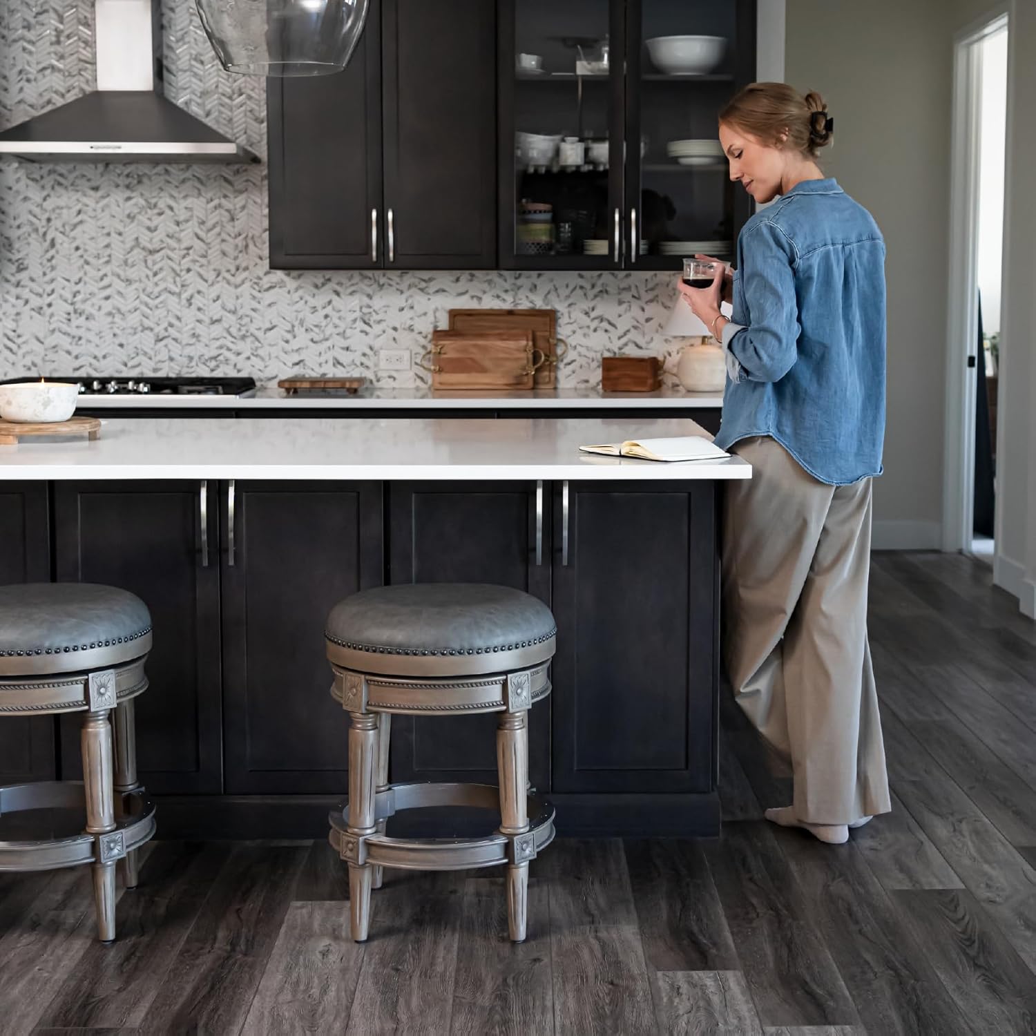 Maven Lane Counter Stool, Reclaimed Oak w/Stone Vegan Leather (For Parts)