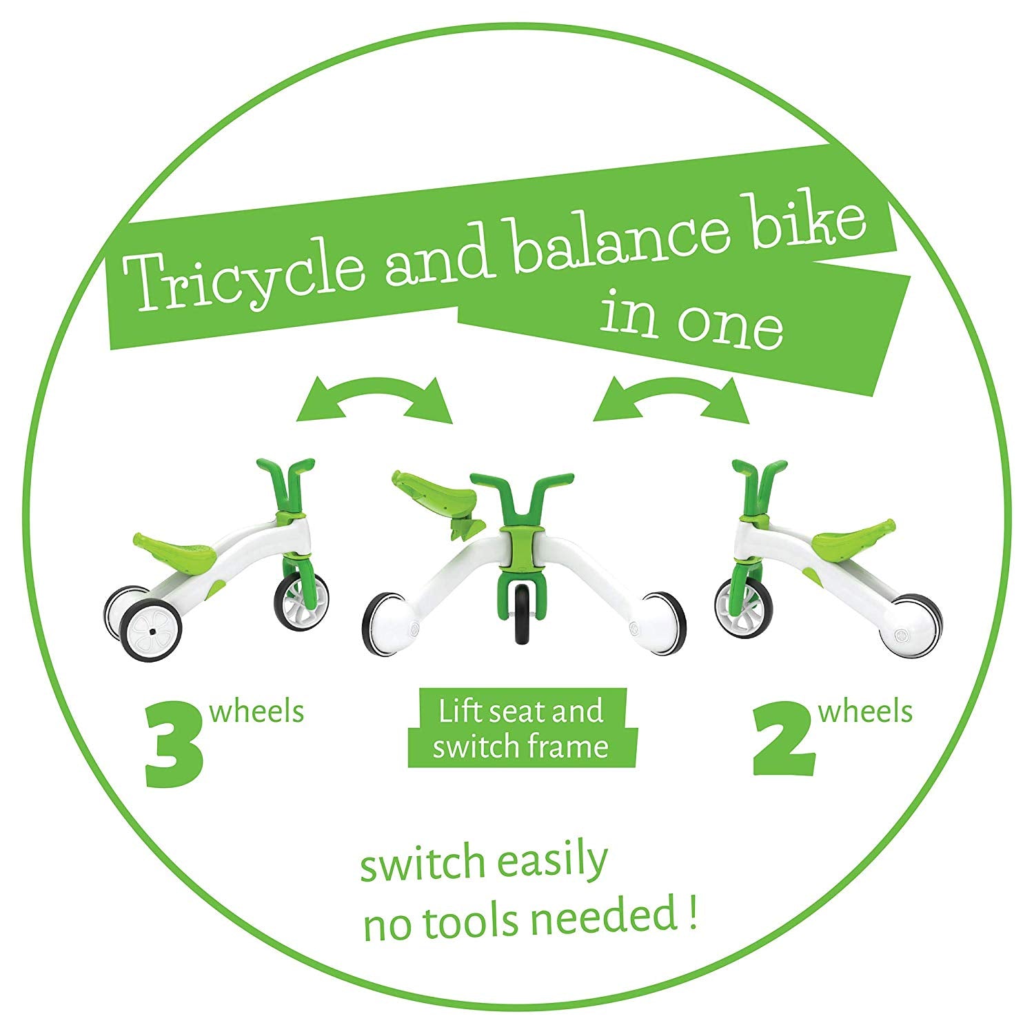 Chillafish CPBN02LIM Bunzi Childrens Gradual Balance 2 in 1 Tricycle, Lime(Used) - VMInnovations