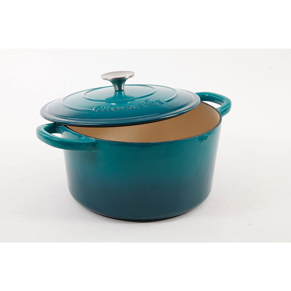 Crock-Pot 5 Quart Enamel Cast Iron Covered Dutch Oven Bundle with Skillet, Teal - VMInnovations