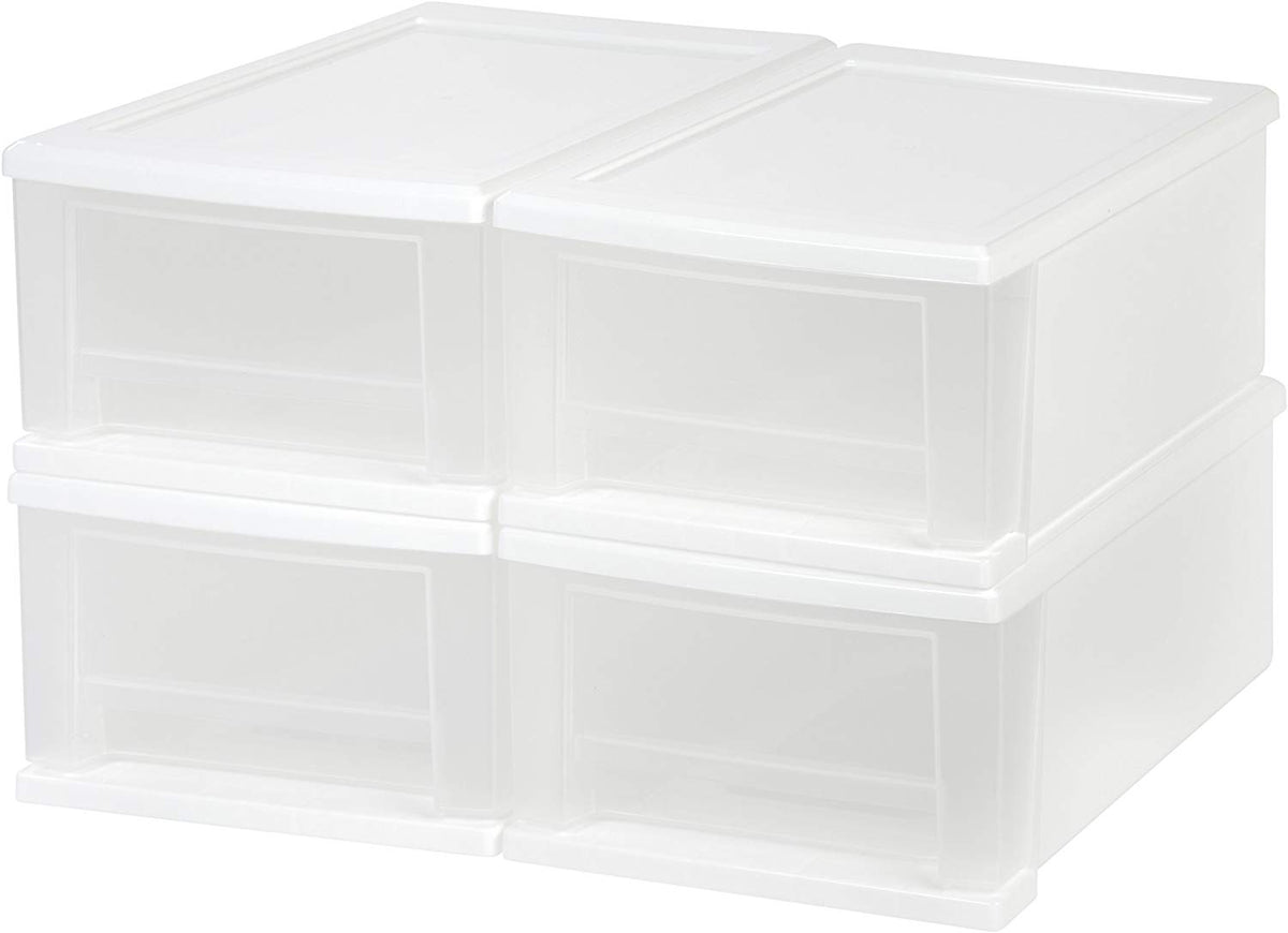 IRIS USA 7 Qt Plastic Extra Large Stacking Tote Drawer, White, 4 Pack (Used)