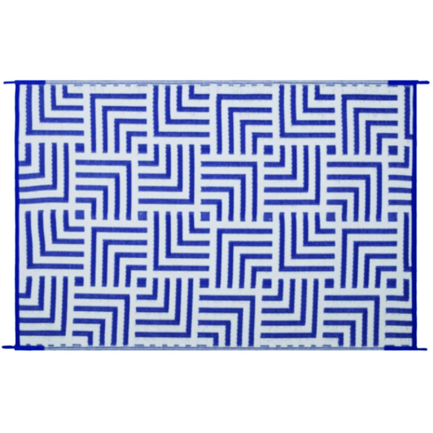 Reversible Mats 6x4ft Polypropylene Patterned Patio Rug, Navy/White (Open Box)