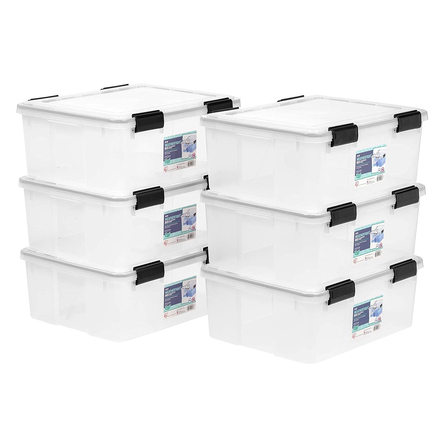IRIS USA 30.6qt Clear Plastic Weathertight Plastic Storage Container (6 Pack)