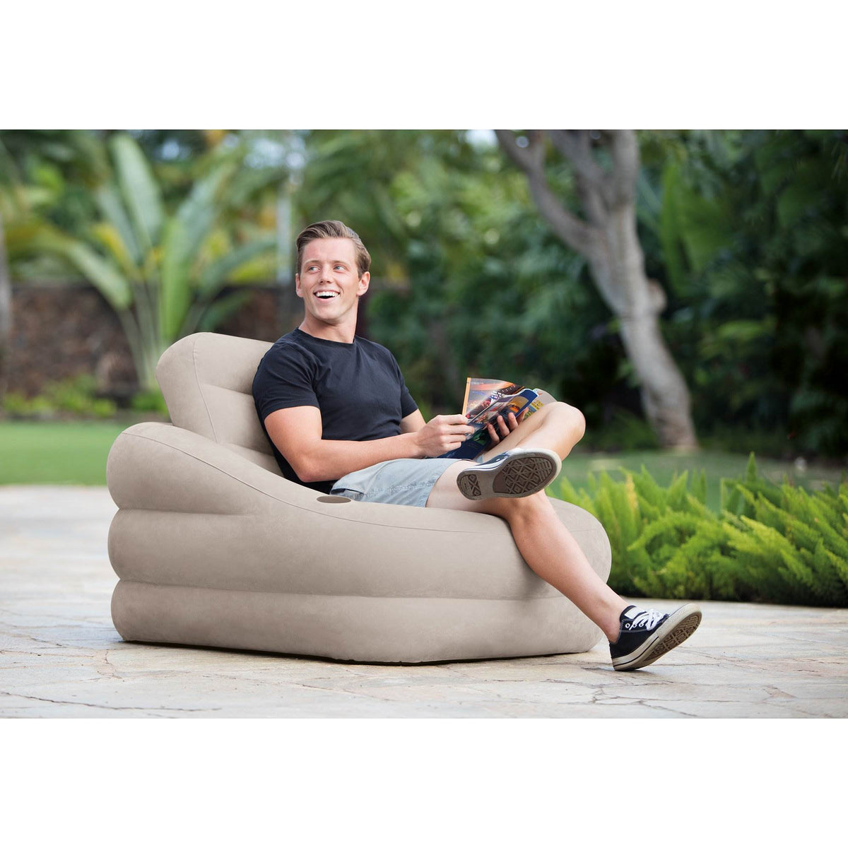 Intex Inflatable Khaki Accent Chair with Cup Holder and Water Base (Open Box)