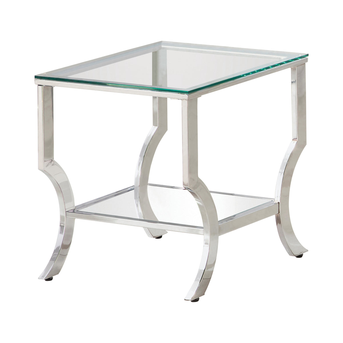 Coaster Home Furnishings Contemporary Square End Table w/ Mirrored Shelf, Chrome