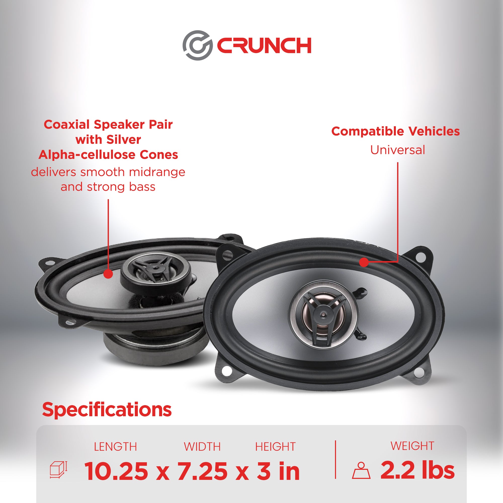 Crunch CS46CX 4x6 Inch 2-Way Car Speakers, 250W Coaxial Audio System, Black - VMInnovations