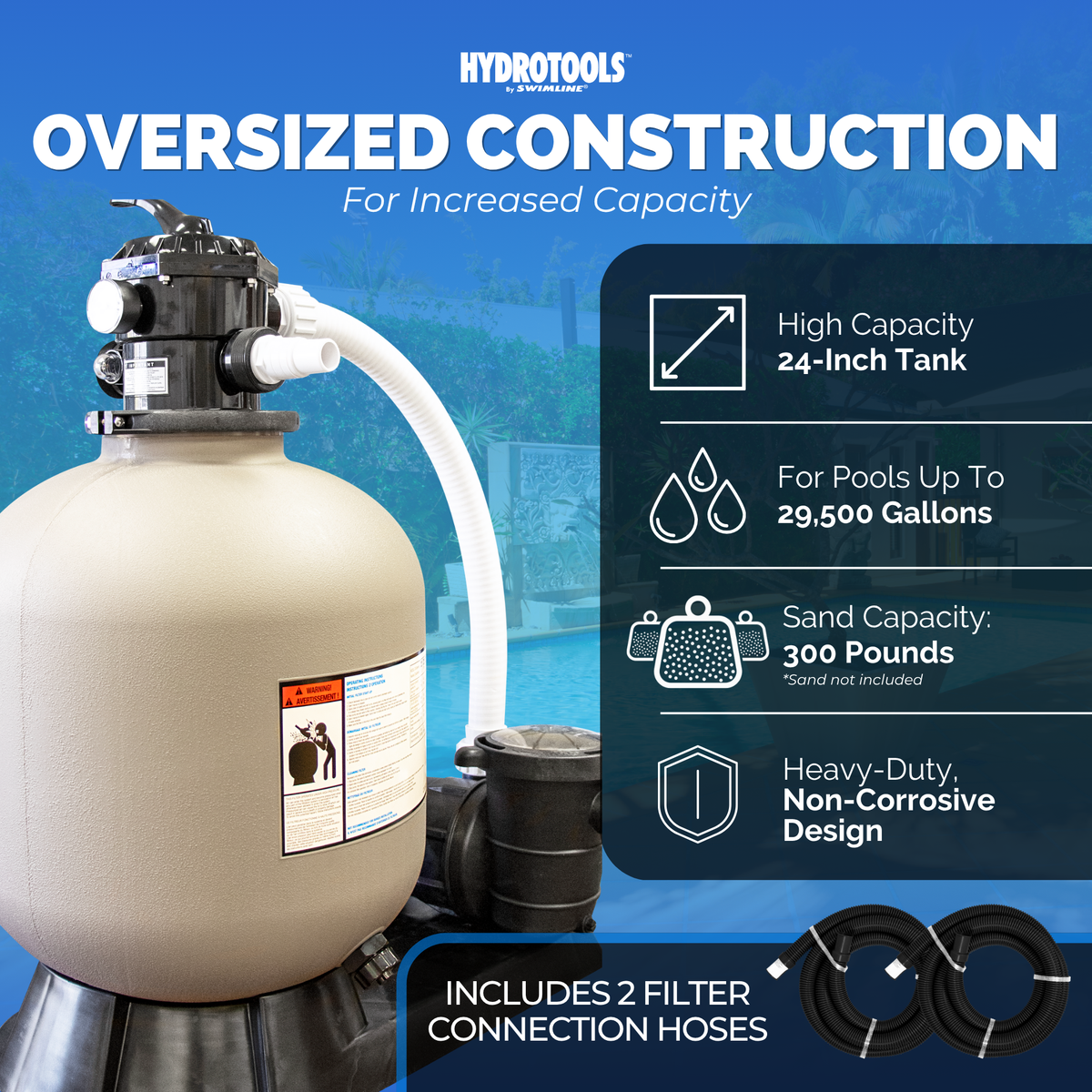 HYDROTOOLS by Swimline 24" Sand Filter Combo w/ Stand, 4980 GPH, 300lb Capacity