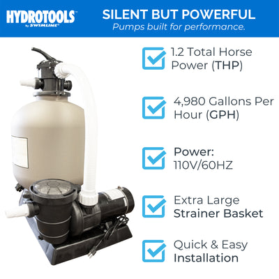 HYDROTOOLS by Swimline 24" Sand Filter Combo w/ Stand, 4980 GPH, 300lb Capacity
