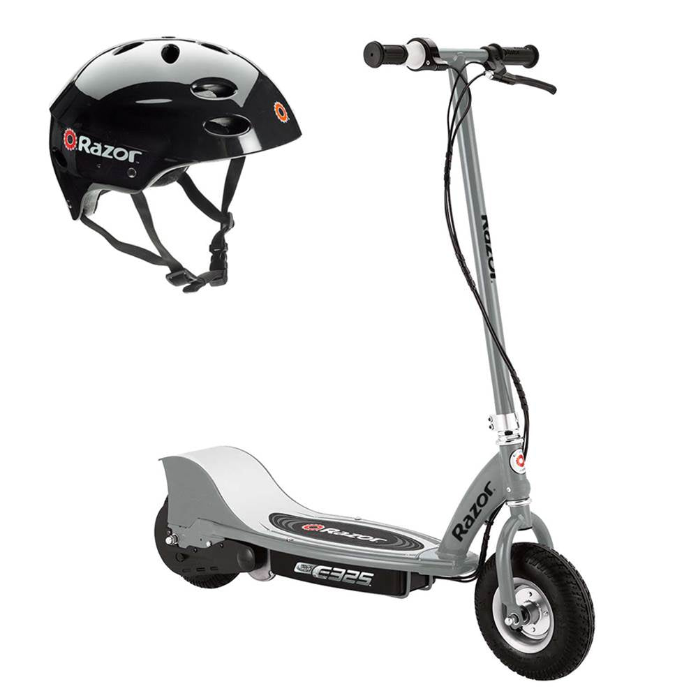 Razor E325 Adult High Torque Electric Powered Scooter with Youth Helmet, Silver