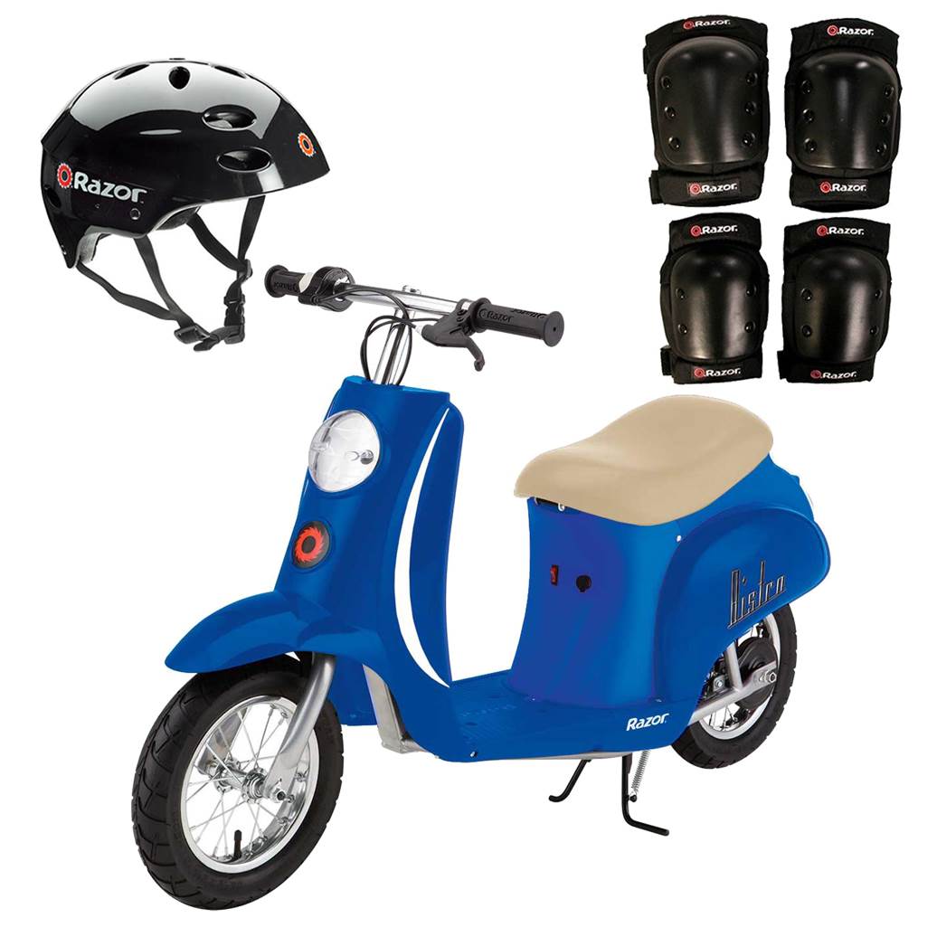 Razor Pocket Mod Euro 24V Electric Retro Scooter w/ Helmet & Safety Pads, Blue