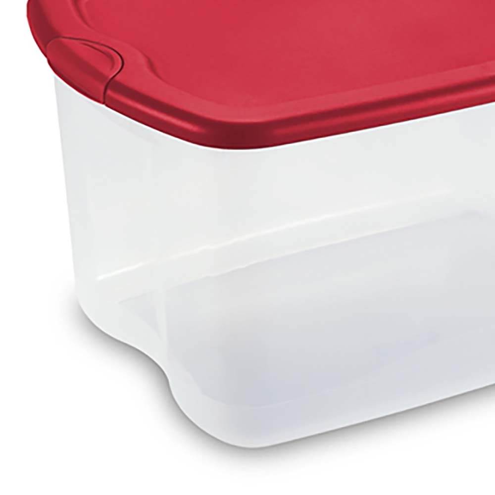 Sterilite 66 Quart Latch and Carry Storage Tote, Clear with Red Lid (4 Pack)