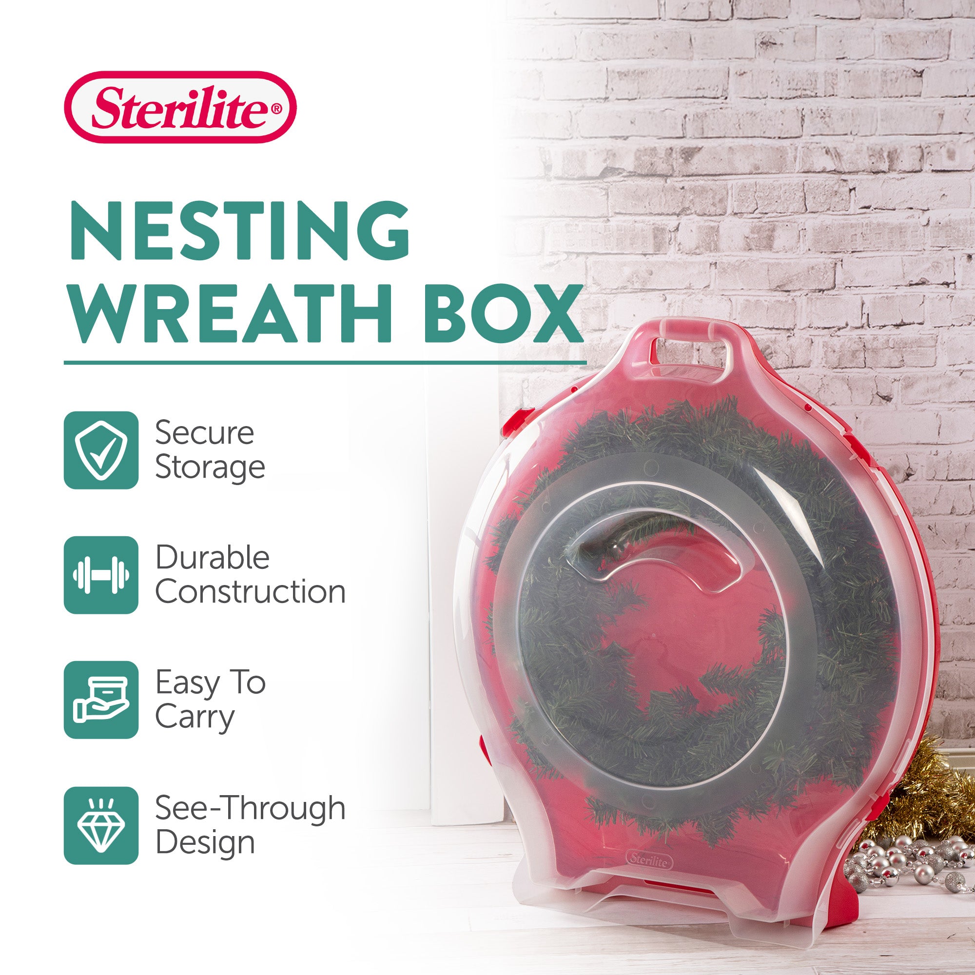 Sterilite 24 Inch Clear Lid Nesting Christmas Wreath Storage Box (6 Pack)