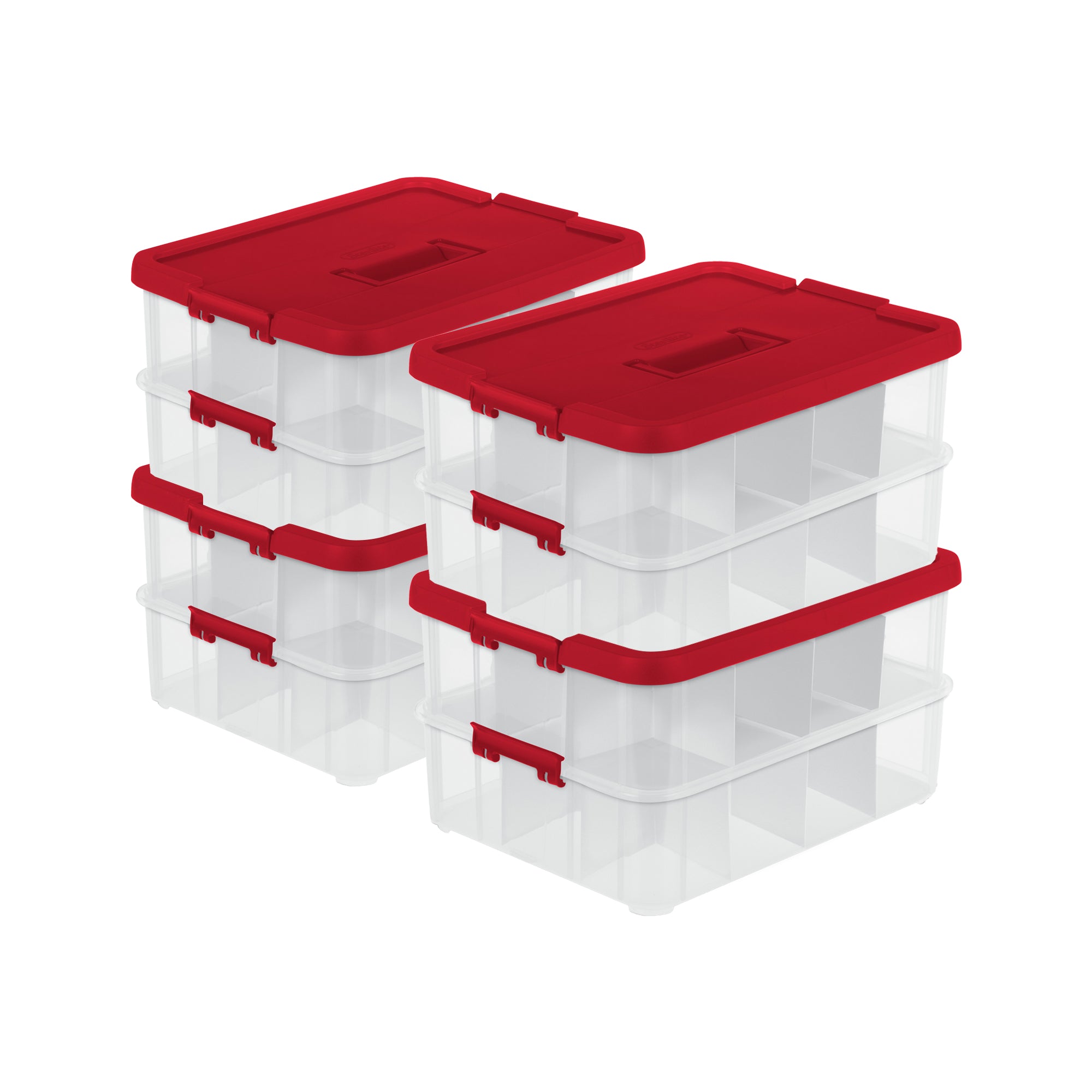 Sterilite 24 Compartment Stack and Carry Christmas Ornament Storage Box (4 Pack) - VMInnovations