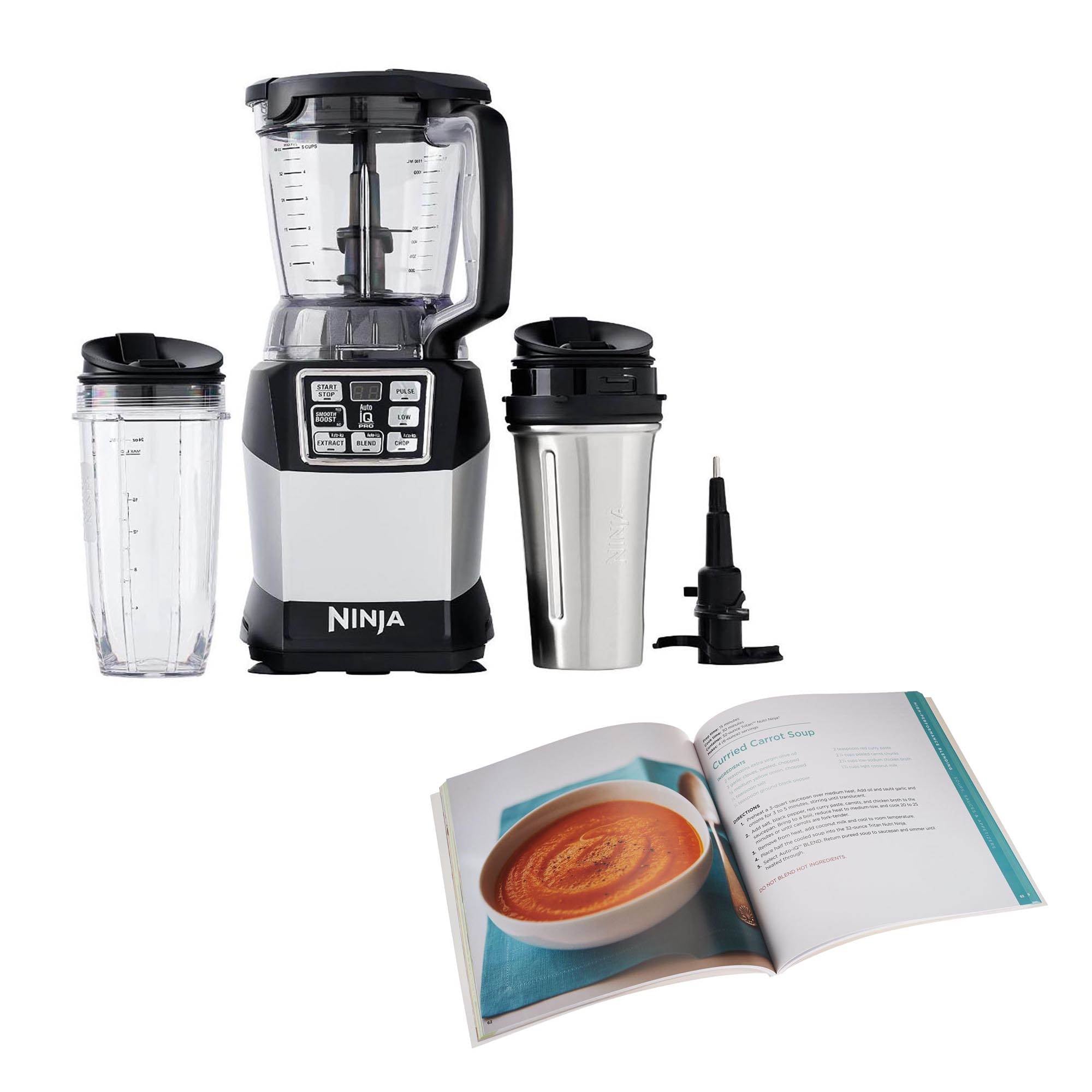 Nutri Ninja Auto IQ Compact System with Bowl and Cups + 100 Recipe Cook Book