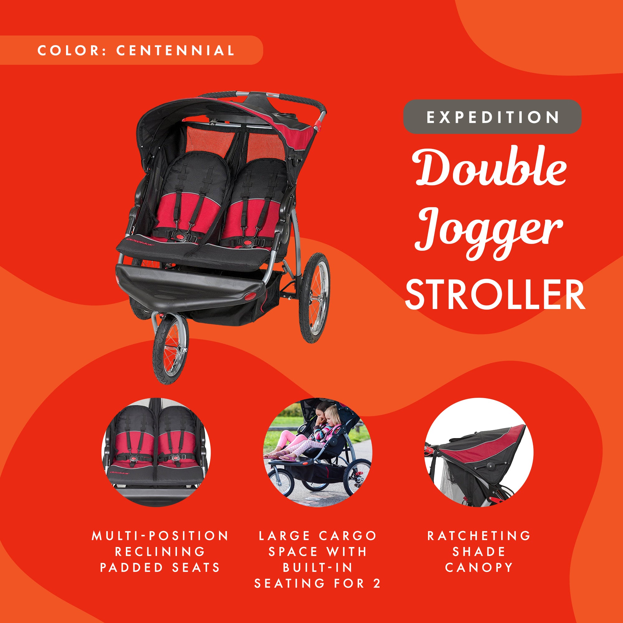 Baby Trend Lightweight Expedition Double Jogger Stroller, Centennial (Open Box) - VMInnovations