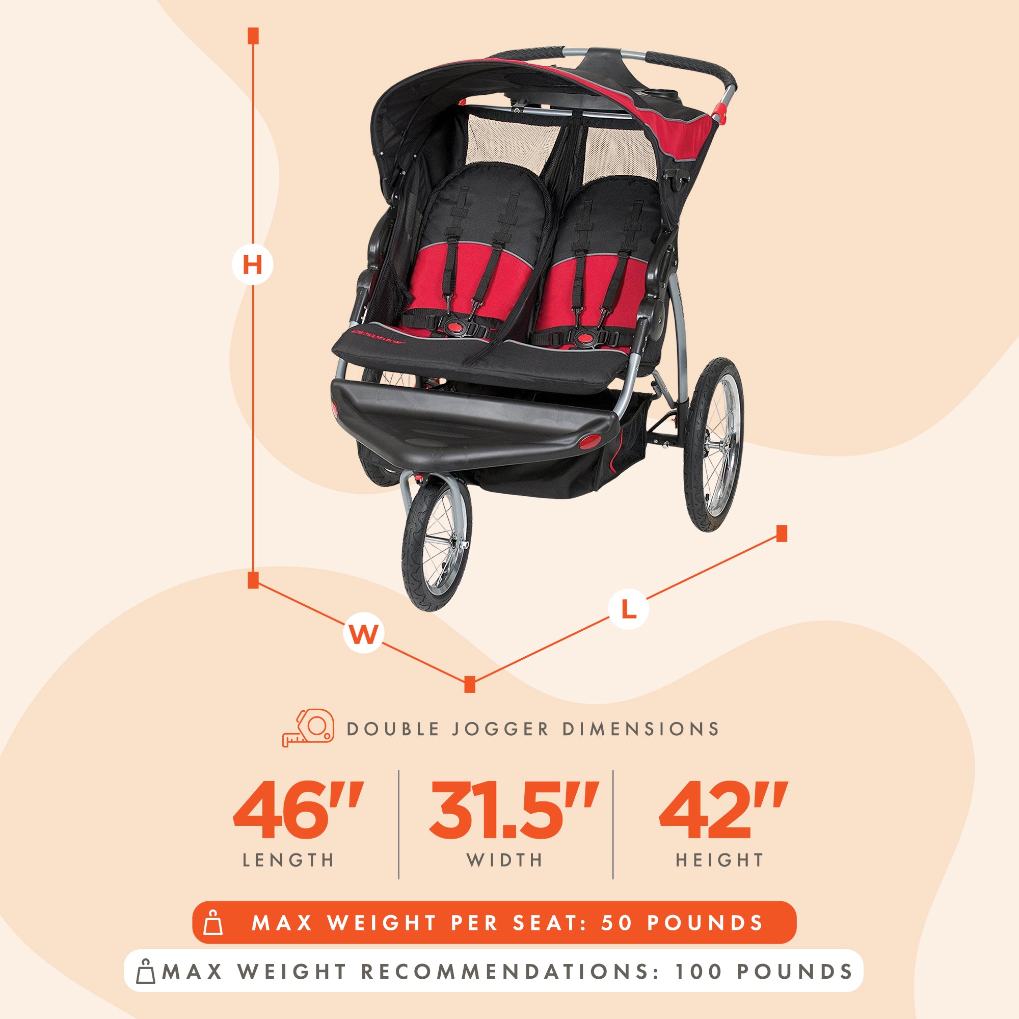 Baby Trend Expedition Lightweight Jogging Double Baby Stroller, Centennial - VMInnovations