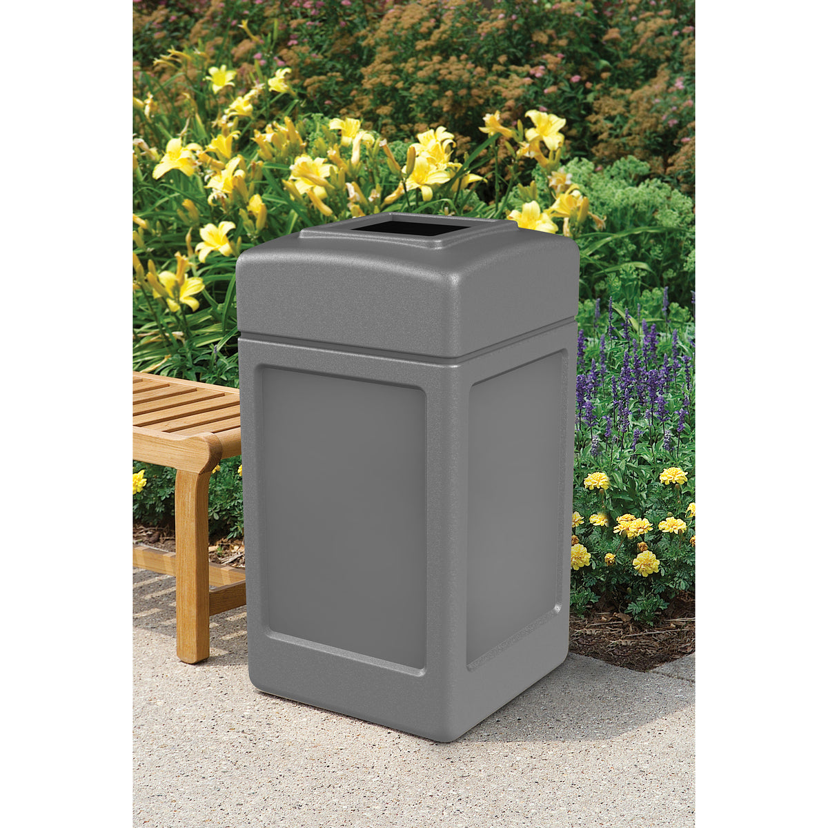 Commercial Zone 732103 Open-Top Square 42 Gallon Waste Trash Container, Gray
