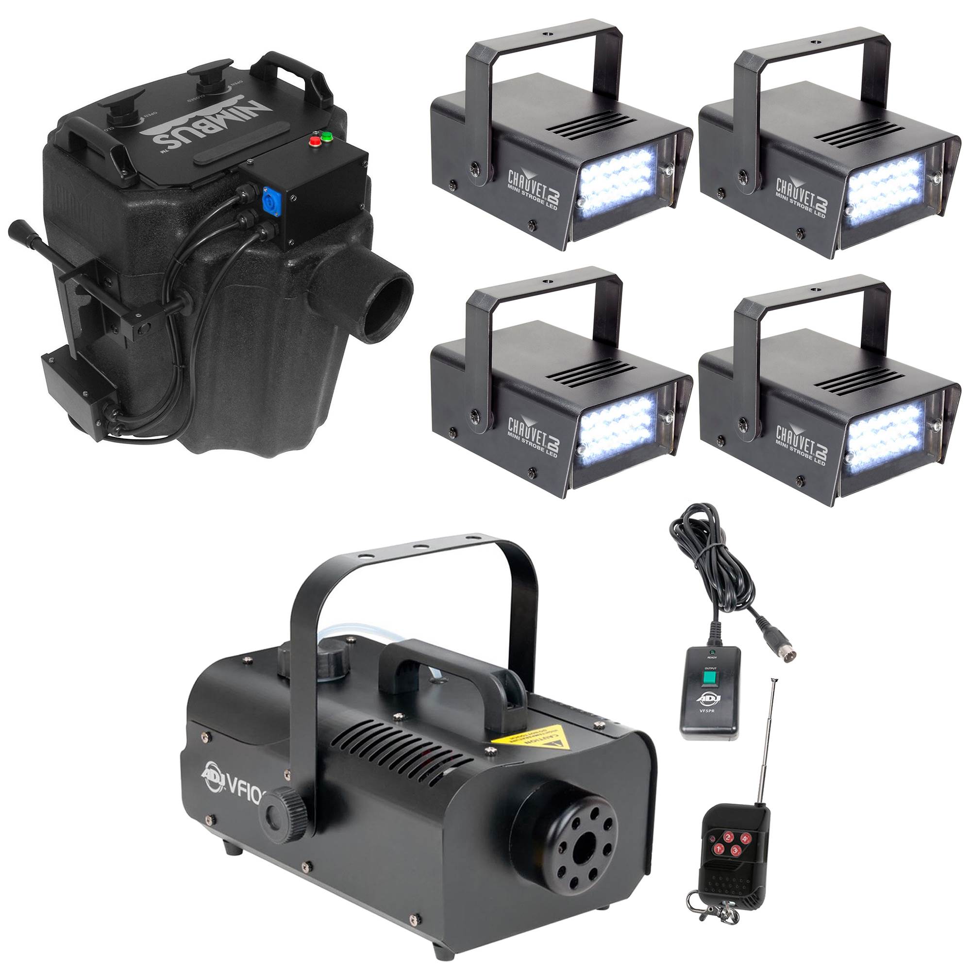 Chauvet Dry Ice Fog Machine + Fog Machine w/ Remotes + 4 Mini Strobe Lights