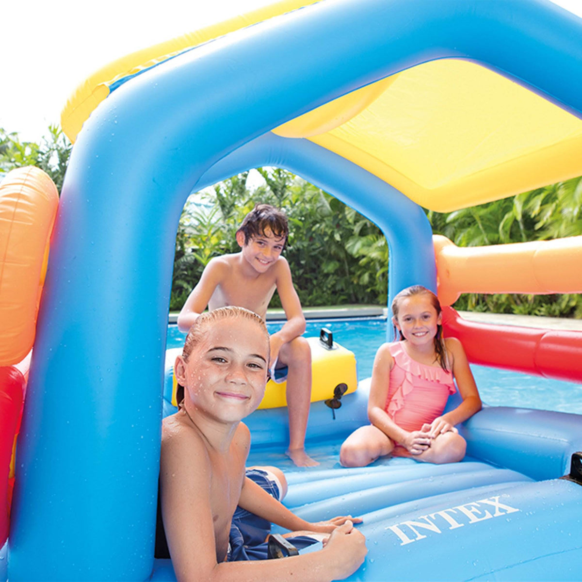 Intex Inflatable Island Pool Float Cabin Hut Water Slide | Open Box
