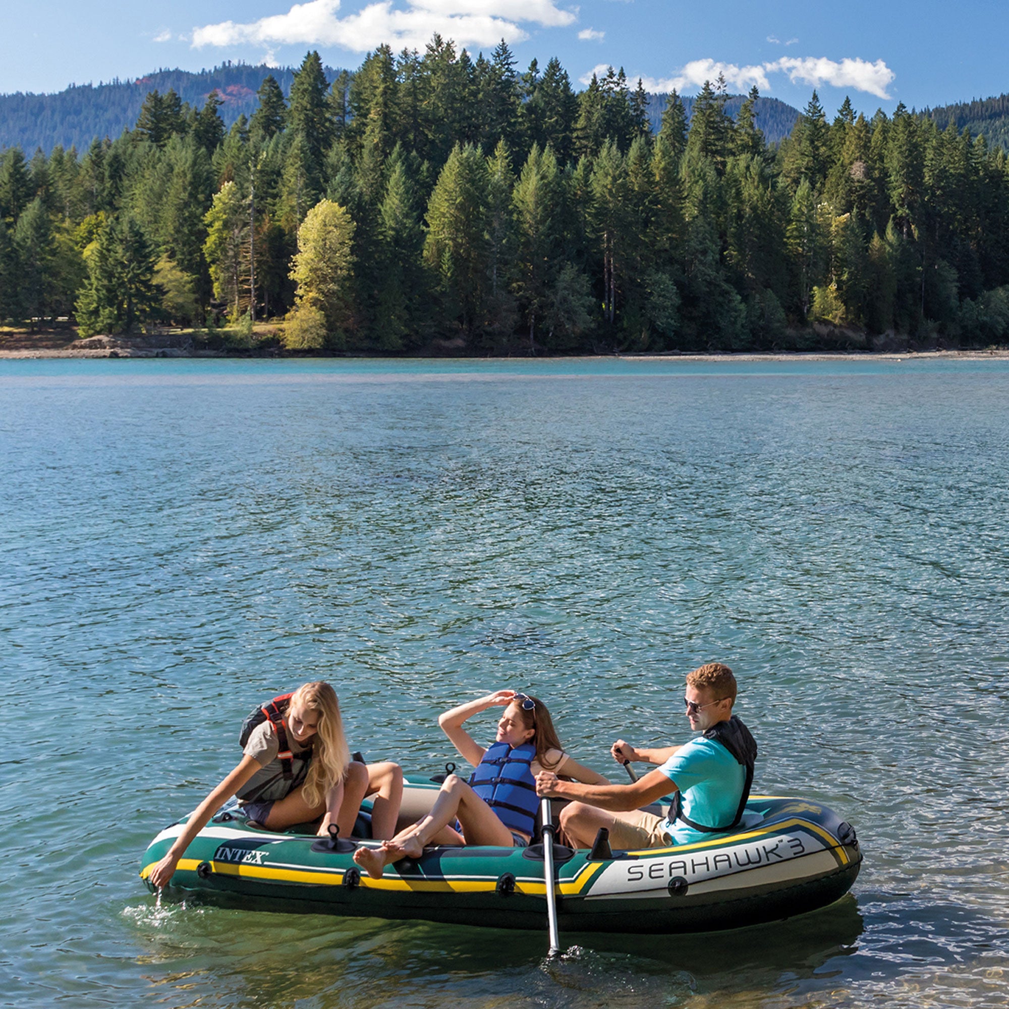 Intex Seahawk Inflatable Boat Set with Aluminum Oars & Pump (Open Box) (3 Pack) - VMInnovations