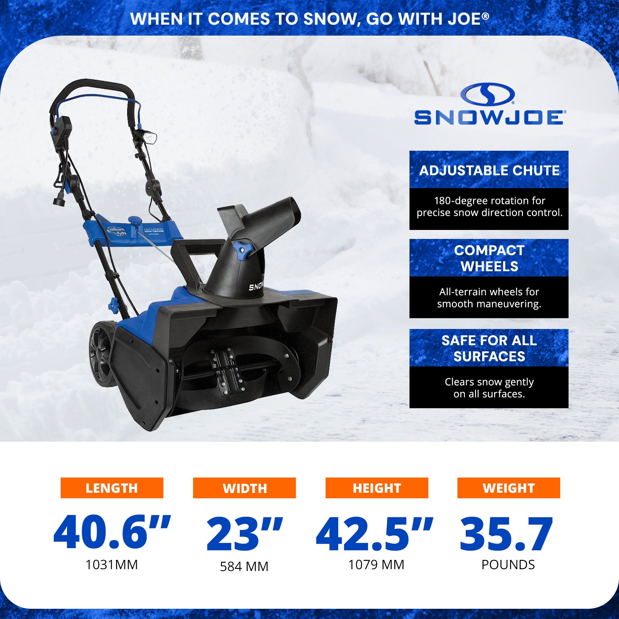 Snow Joe Ultra 15 Amp Electric Snow Thrower & Shovelution 18” Snow Shovel Combo - VMInnovations