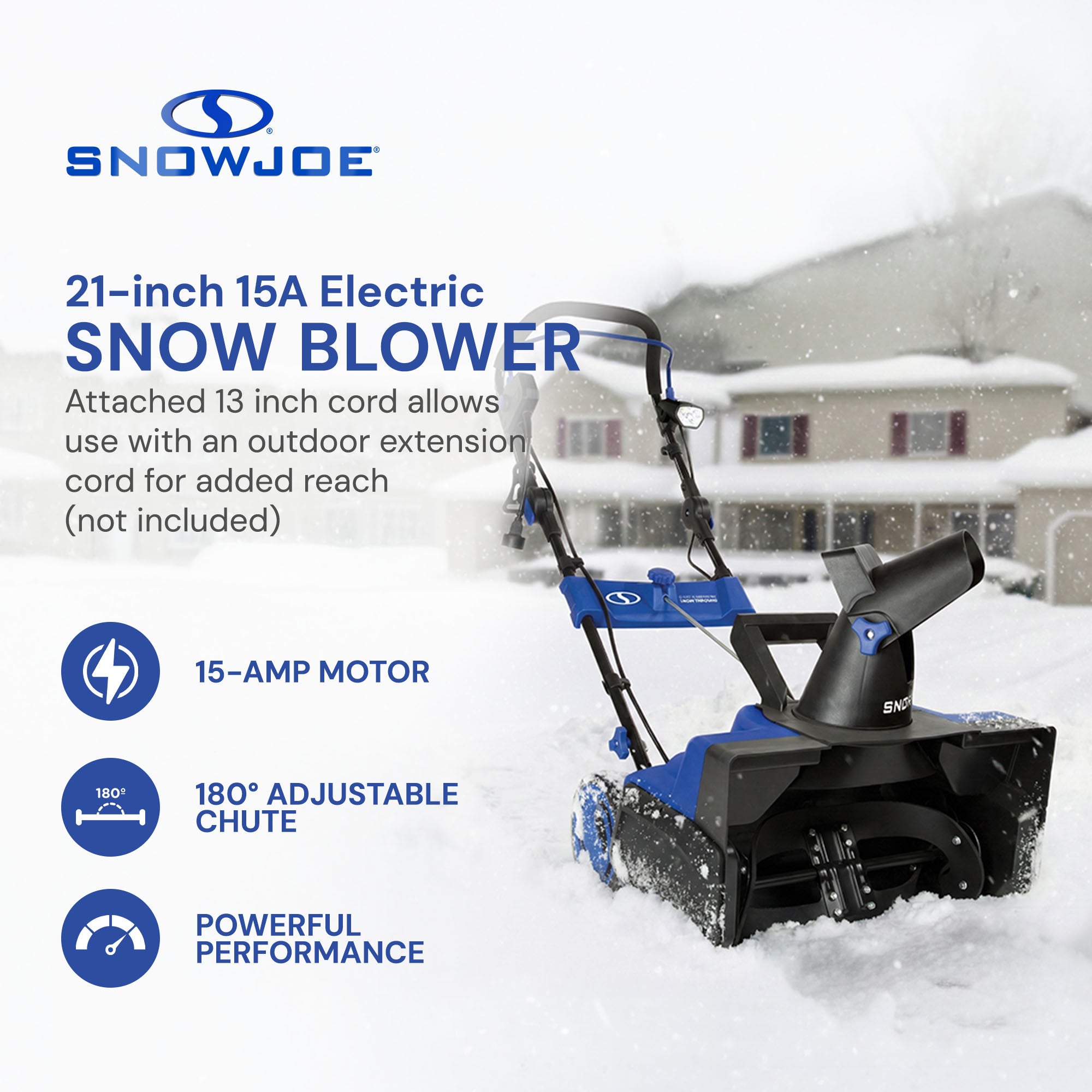 Snow Joe Ultra 15 Amp Electric Corded Snow Blower, 2 Blade Auger, 21", SJ625E