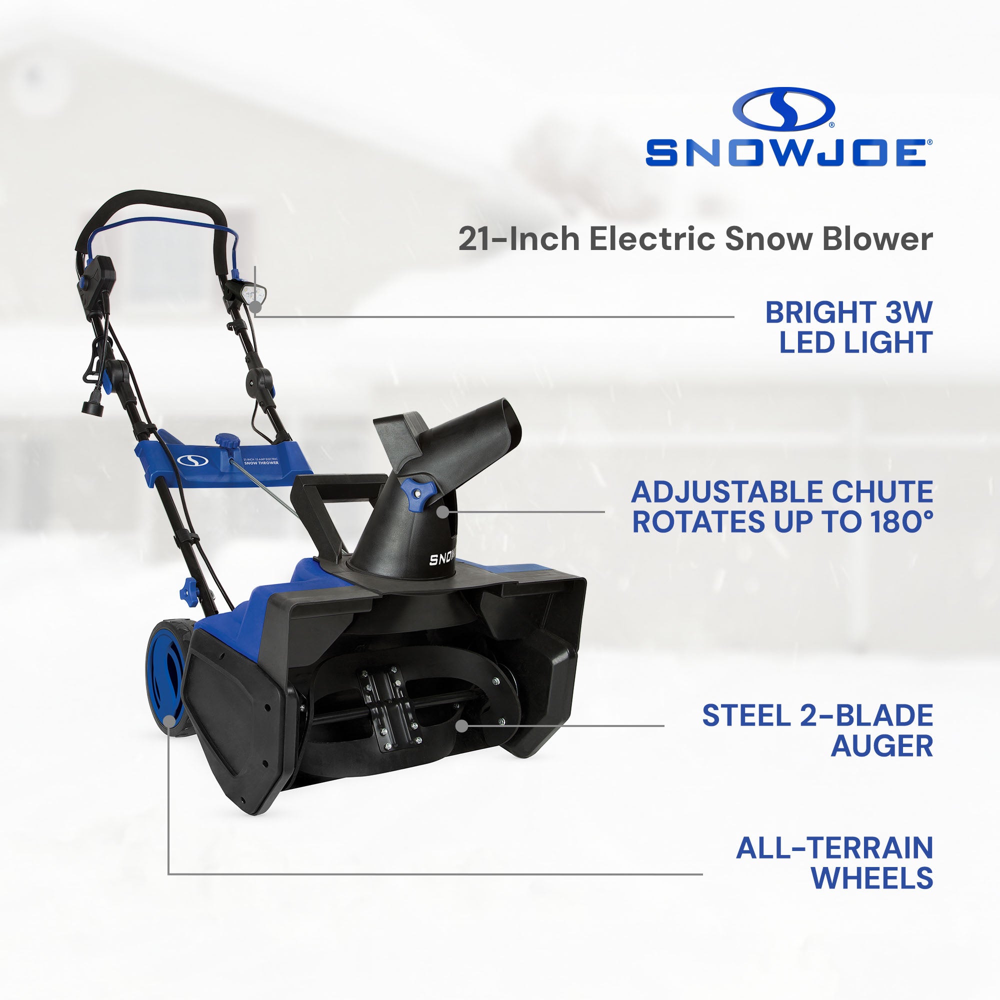 Snow Joe Ultra 15 Amp Electric Corded Snow Blower, 2 Blade Auger, 21", SJ625E - VMInnovations
