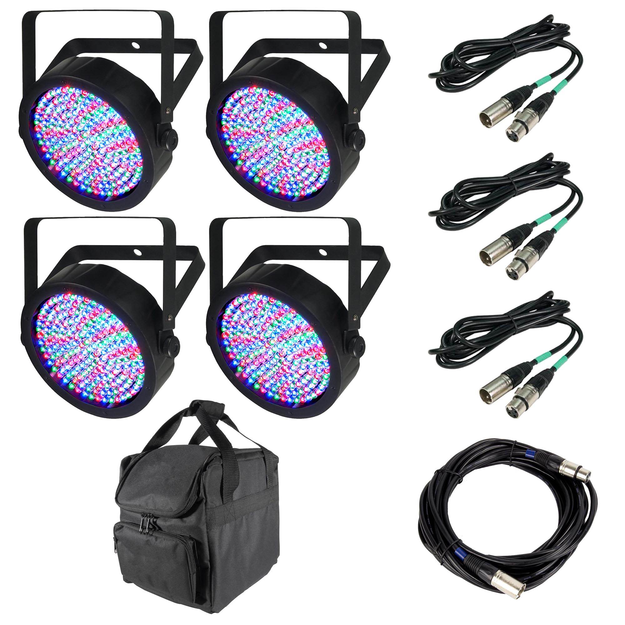 Chauvet SlimPar 64 LED Light (4) + 25' DMX Cable + 10' DMX Cable (3) + Carry Bag