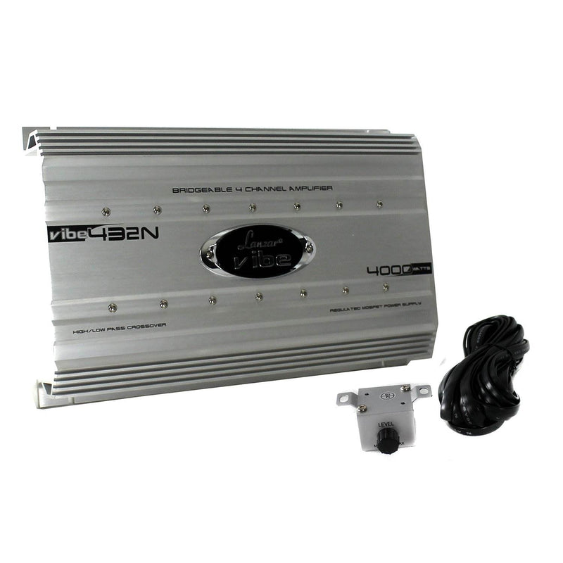 Lanzar 4000 Watt 4 Channel Bridgeable Car Audio Amplifier + 0 Gauge Wiring Kit